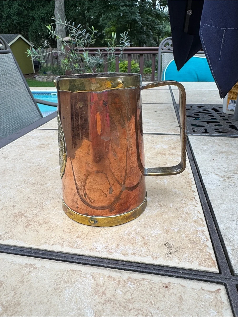 Copper and Brass Decorative Tankard with Aztec /Mayan Medallion